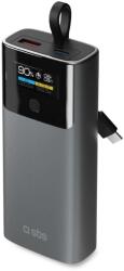 SBS 10000mAh PD 20W-os Powerbank LCD kijelzővel és beépített USB-C kábellel - szürke