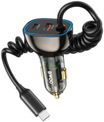 BWOO CC96C 30W PD autós töltő 1x USB-C 1x USB port USB-C kábellel szürke - bluedigital