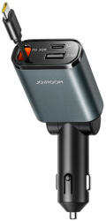 JOYROOM JR-CCL07 3 1-ben autós töltő beépített visszahúzható kábellel - sötétszürke