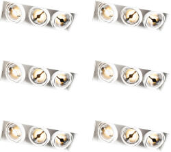 QAZQA 6 darabos süllyesztett spotlámpa szett fehér AR111 keret nélküli 3-lámpás - Oneon (109868)