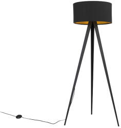 QAZQA Állólámpa fekete fekete árnyékolóval és arany belsővel - Ilse (102214)