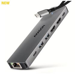 AXAGON HMC-7HX2, USB 5Gbps hub, 2x USB-A, USB-C, 2x HDMI 4k/60Hz, RJ-45 GLAN, PD 100W, USB-C kábel 15cm (HMC-7HX2)