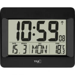 TFA (60.4519. 01) Rádiójel vezérlésű Falióra 215 mm x 26 mm x 160 mm Fekete Nagy kijelző (60.4519.01)