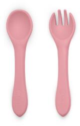 Petite&Mars Take&Match Silicone Cutlery tacâmuri Dusty Rose 6 m+ 2 buc Set pentru masa bebelusi
