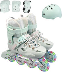 Action Pastel Mint Green Görkorcsolya szett, sisakkal, könyök/térd védő és hordtáskával, állítható, M méret (32-35), zöld (SRTV0472.1)