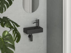 RAVAK Mosdó, Ravak Veda Wall 40 kézmosó jobb matt fekete XJXPD240000 - zuhanykabin