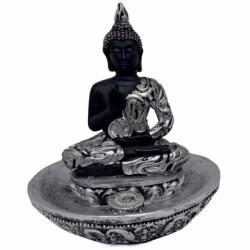 Pufo Dekoratív Buddha figura tartóval illatos pálcikákhoz, 11 cm, ezüst/fekete (Pufo2675)