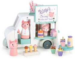 Tender Leaf Mașinuță din lemn cu bar de lapte Kitty´s Milkshake Van Tender Leaf Toys și 3 figurine pisicuțe de la 3 ani (TL8377)