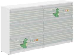 Wooden Toys Ifjúsági 6 Fiókos Komód 140 cm - Dínó Fehér-Világoskék