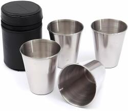 PRONETT XJ4854 Rozsdamentes acél feles pohár + műbőr tok, 4×80 ml