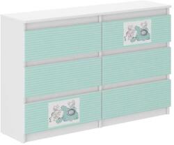 Wooden Toys Ifjúsági 6 Fiókos Komód 120 cm - Barátok Fehér-Türkiz