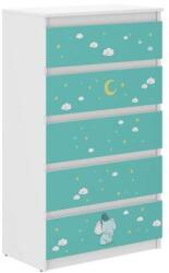 Wooden Toys Ifjúsági 5 Fiókos Komód - Elefánt Fehér-Türkiz