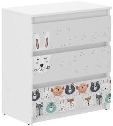 Wooden Toys Ifjúsági 3 Fiókos Komód - Erdei Állatok Fehér-Szürke