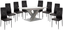 Proda Maasix WTS Étkezőszett - 8 Személyes, Elvira Székekkel, Magasfényű Fehér/Szürke