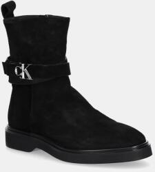 Calvin Klein cizme din piele întoarsă ANKLE BOOT W/ METAL LOGO SUE 9BYA-OBD05F_99X (HW0HW02664)