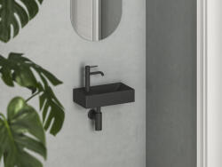 RAVAK Mosdó, Ravak Veda Wall 40 kézmosó bal matt fekete XJXLD240000 - mozaikkeramia