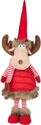 MagicHome MagicHome karácsonyi dekoráció, rénszarvas figura sállal, szövet, 18 x 16 x 55 cm, piros-fehér-barna