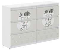 Wooden Toys Ifjúsági 6 Fiókos Komód 120 cm - Maci Fehér