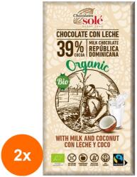 Chocolates Solé Set 2 x Ciocolata cu Lapte si Cocos BIO si Fairtrade, 100 g, Chocolates Sole