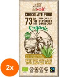 Chocolates Solé Set 2 x Ciocolata Neagra BIO cu Sirop de Agave, 73% Cacao, 100 g, Chocolates Sole