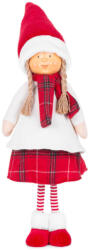 MagicHome MagicHome karácsonyi dekoráció, lány figura piros sállal, szövet, 31 x 18 x 90 cm, piros-fehér