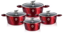 Grunberg Set 4 Cratite din Aluminiu cu Capace din Sticla, Rosii, Compatibile cu Plita cu Inductie, Grunberg (GR2716R)