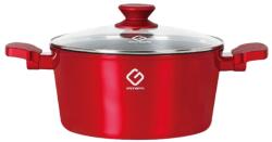 Grunberg Cratita Aluminiu, Ceramica Marmorata, cu Capac, Compatibila Plita Inductie, Rosie, 20 x 9.50 cm, 2.30 l, Grunberg (GR8820)