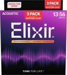 Elixir 16570 Nanoweb Phosphor Bronze Medium 13-56 3-Pack