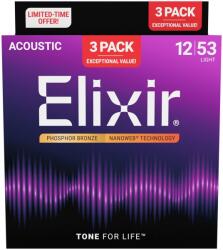 Elixir 16569 Phosphor Bronze Light 12-53 3-Pack