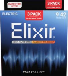Elixir 16566 Nanoweb Super Light 9-42 3-Pack