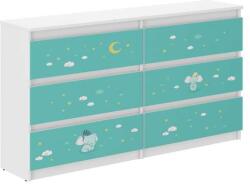 Wooden Toys Ifjúsági 6 Fiókos Komód 140 cm - Elefánt Fehér-Türkiz