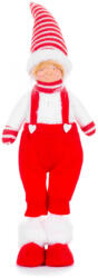 MagicHome MagicHome karácsonyi dekoráció, fiú figura nadrágban, szövet, 17 x 13 x 48 cm, piros-fehér