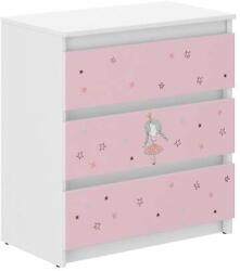 Wooden Toys Ifjúsági 3 Fiókos Komód - Hercegnő Fehér-Rózsaszín