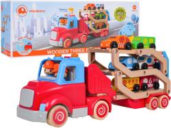 Inlea4Fun Interaktív fa darus autó játékautókkal WOODEN THREE FLOORS TRAILER (RA-ZDR.WB003-J3C)