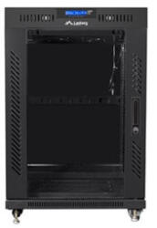 Lanberg 19" szabadon álló rack szekrény 15U/800X1000 üvegajtó, lapraszerelt, LCD kijelző, fekete V2 (FF01-8015-12BL) - bbmarket