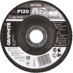 GRAPHITE Csiszolókorong lamellás 125x22, 2mm, P120 inox, fém, fa (58T104)