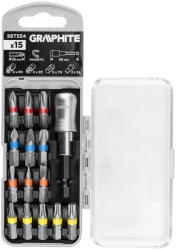 GRAPHITE Csavarhúzó bitkészlet 25mm, mágneses szárral, műanyag tokban, 15db (56T554)