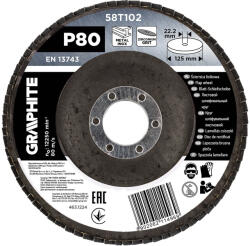 GRAPHITE Csiszolókorong lamellás 125x22, 2mm, P80 inox, fém, fa (58T102)