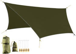 NEO TOOLS Túlélő kemping ponyva, vízálló, 360x290cm, 210t/2000pu anyag, horgok, kötelek, 2 szállítózsák (63-180)