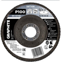 GRAPHITE Csiszolókorong lamellás 115x22, 2mm, P100 inox, fém, fa (58T108)
