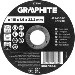 GRAPHITE Vágókorong fémhez, alumínium oxid 115x1, 6x22, 2 INOX 41 A46-T-BF, min. rendelés: 3db (57T101)