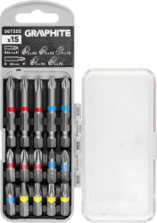 GRAPHITE Csavarhúzó bitkészlet 25/50mm, műanyag tokban, 15db (56T555)