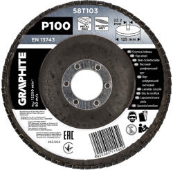 GRAPHITE Csiszolókorong lamellás 125x22, 2mm, P100 inox, fém, fa (58T103)