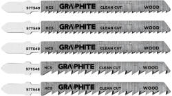 GRAPHITE Dekopírfűrészlap készlet, T-befogó, HCS, 6TPI/10TPI, 74/100mm, fa-rétegelt lemez, 5db (57T551)