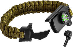 NEO TOOLS Túlélő karkötő 5az1-ben, 3.5m paracord(250kg-ig), kovakő, iránytű, kés, síp, zöld, szélessége 26mm (63-140)