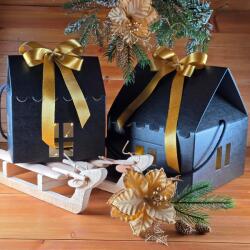  Fekete Házikó formájú díszdoboz - 24, 5 × 24, 5 × 28 cm