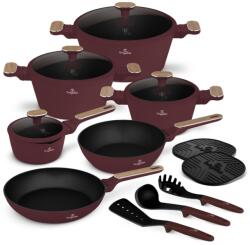 Berlinger Haus Set oale si tigai 15 piese Leonardo Nordic Berlinger Haus BH 8306, antiaderente, manere cu insertie lemn, visiniu mat