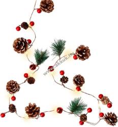 Goobay 20db LED ezüstdrót fényfüzér tobozok piros bogyókkal időzítővel melegfehér