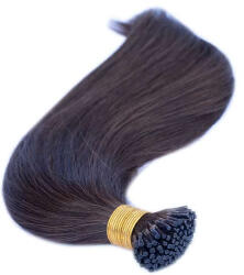 HairExtensionShop Keratinos I-TIP Emberi Póthaj Standard Mikró Gyűrűzéshez Sötétbarna 50cm (Szín #4) (RIT504)