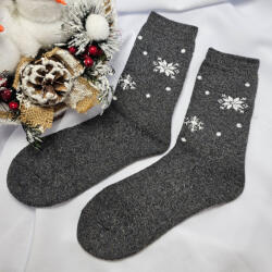 Ollike GYAPJÚ VASTAG női zokni hópihe mintás Szürke, 38-41 76723